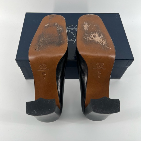 Joan & David Square Toe Block Heel Size 7.5 Black Leather Pumps - Picture 7 of 7